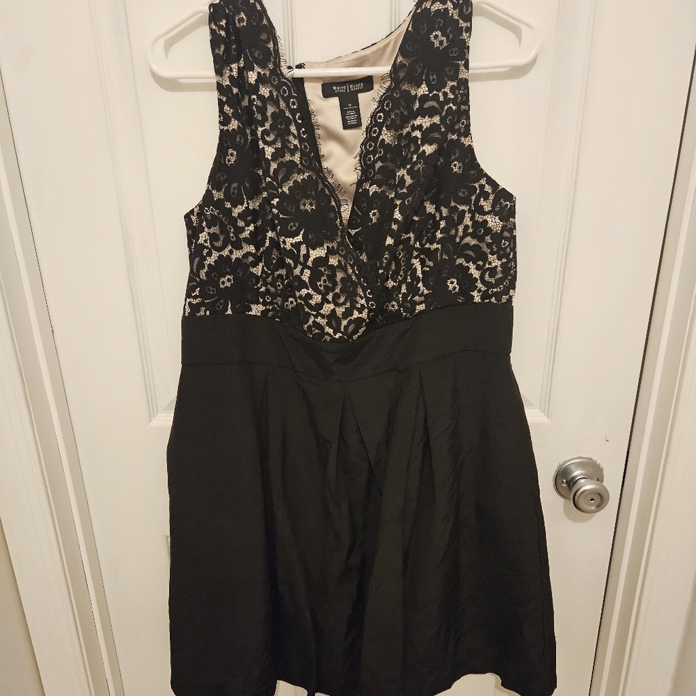 White House Black Market Black and Cream Lace Mini Dress